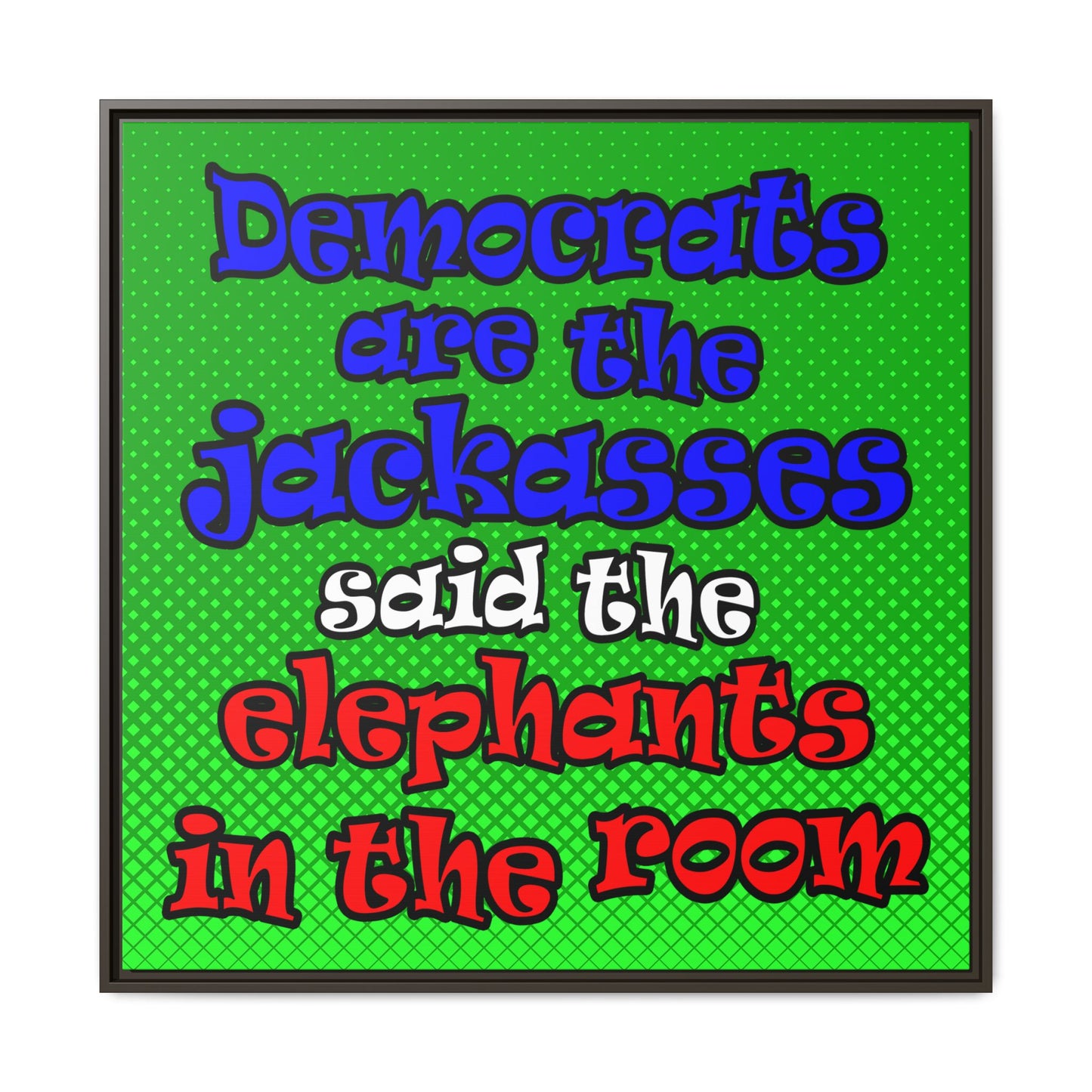donkeys and elephants - framed canvas art (logo green)