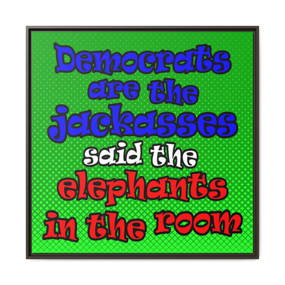 donkeys and elephants - framed canvas art (logo green)