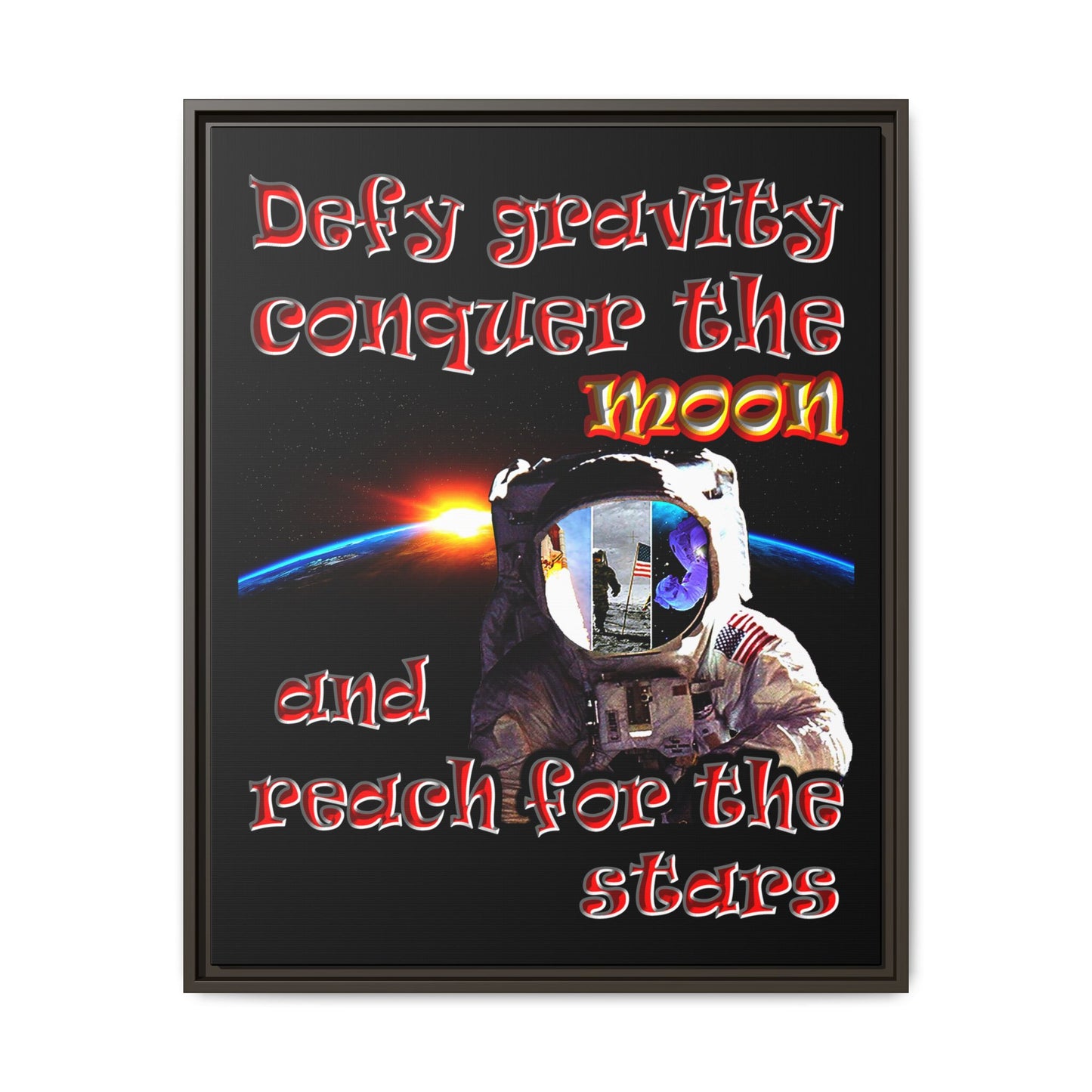 defy conquer reach - framed canvas art (black)