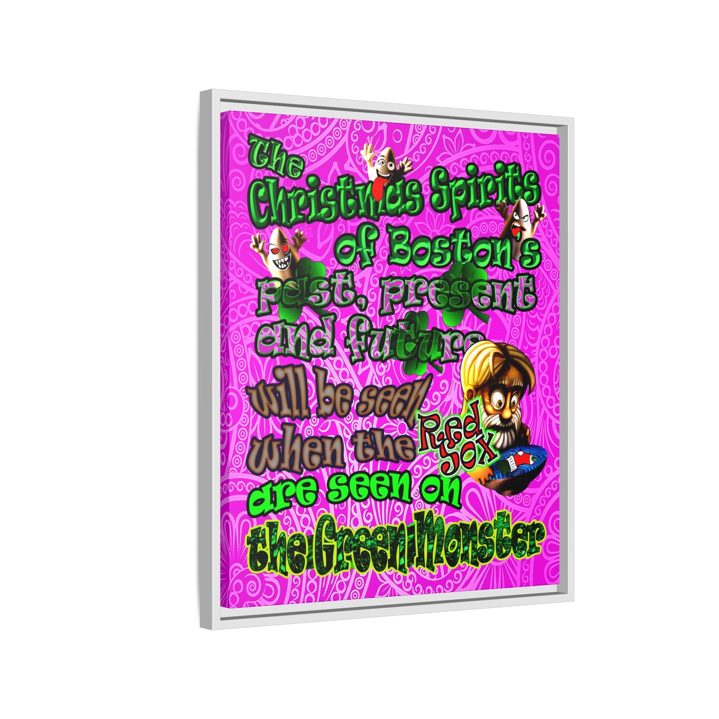 christmas spirits of boston - framed canvas art (pink swirl)