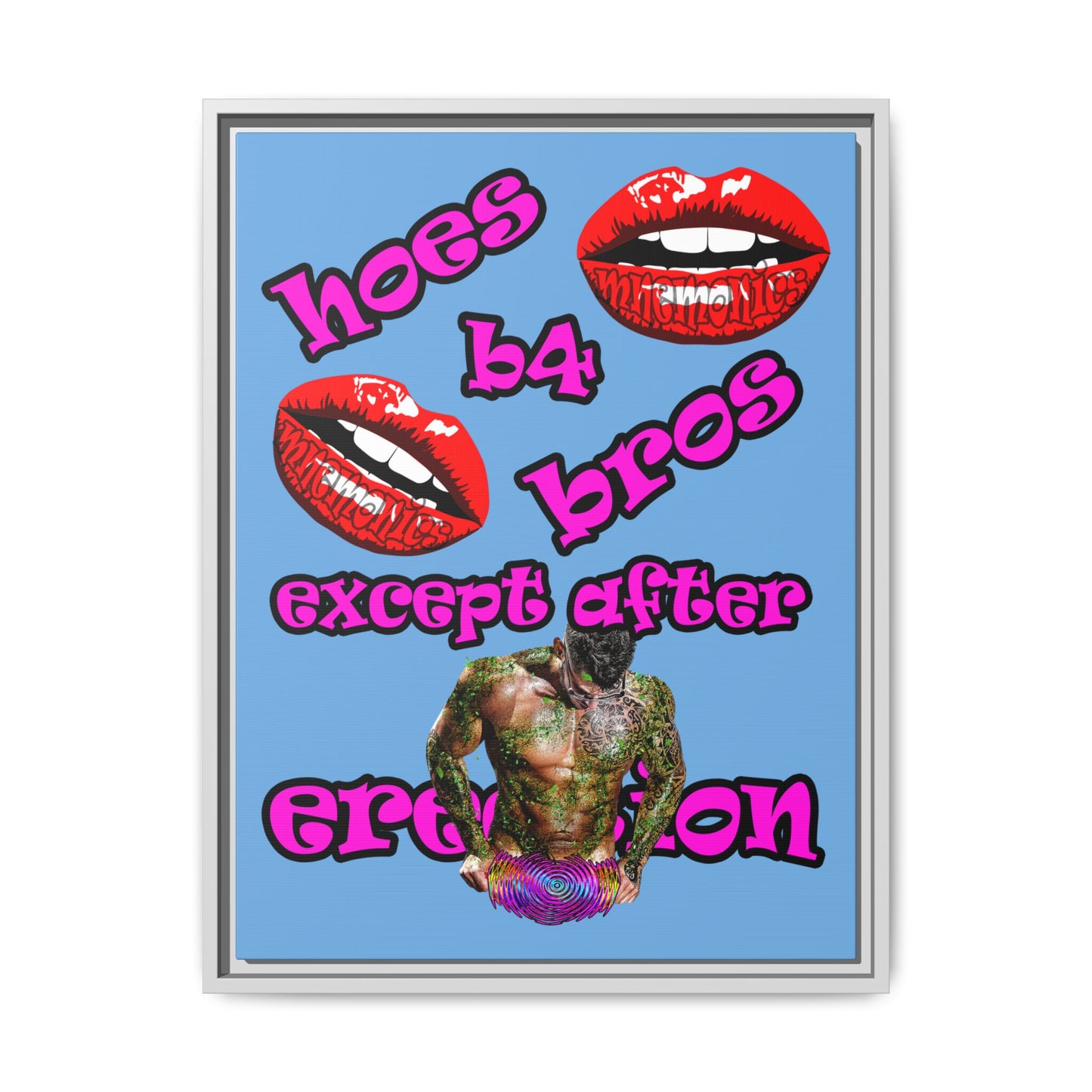 hoes b4 bros - framed canvas art (light blue)
