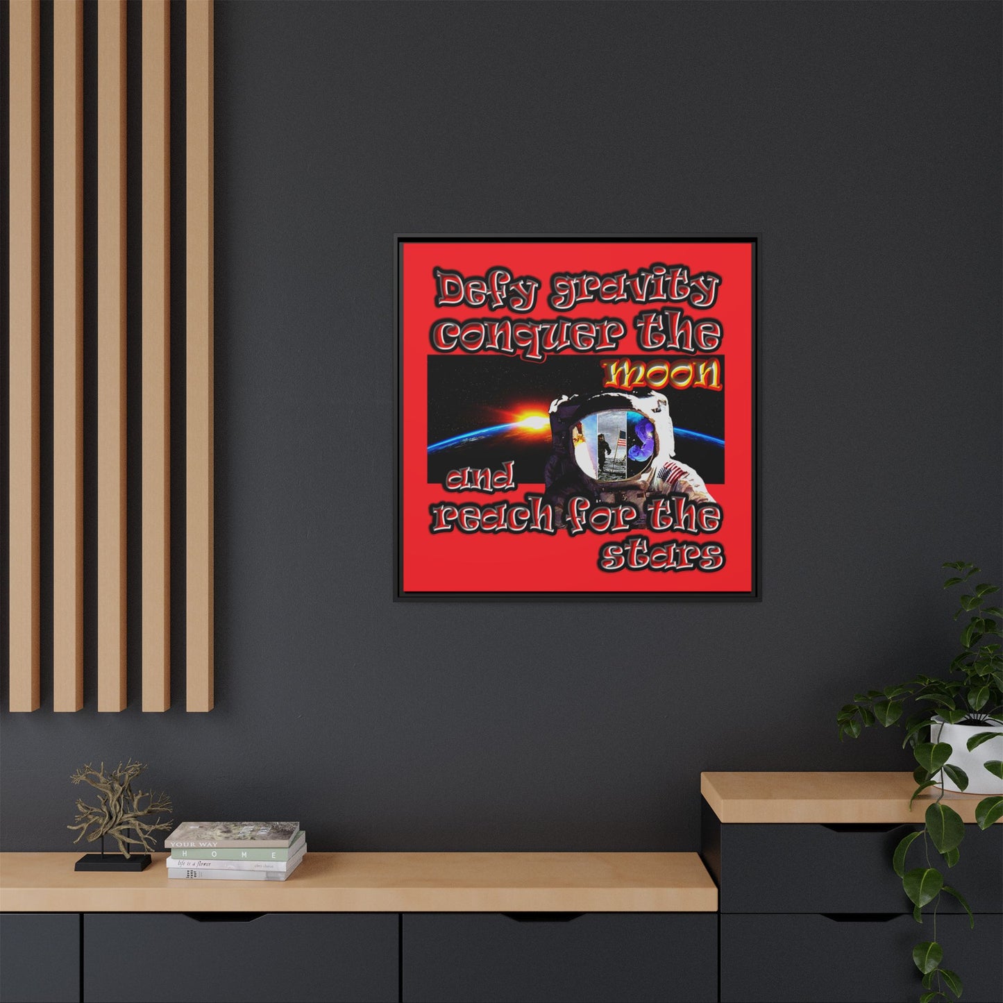 defy conquer reach - framed canvas art (red)