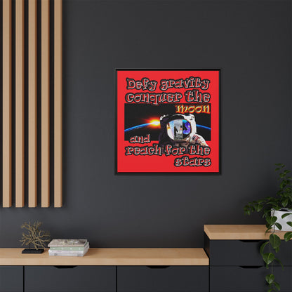 defy conquer reach - framed canvas art (red)