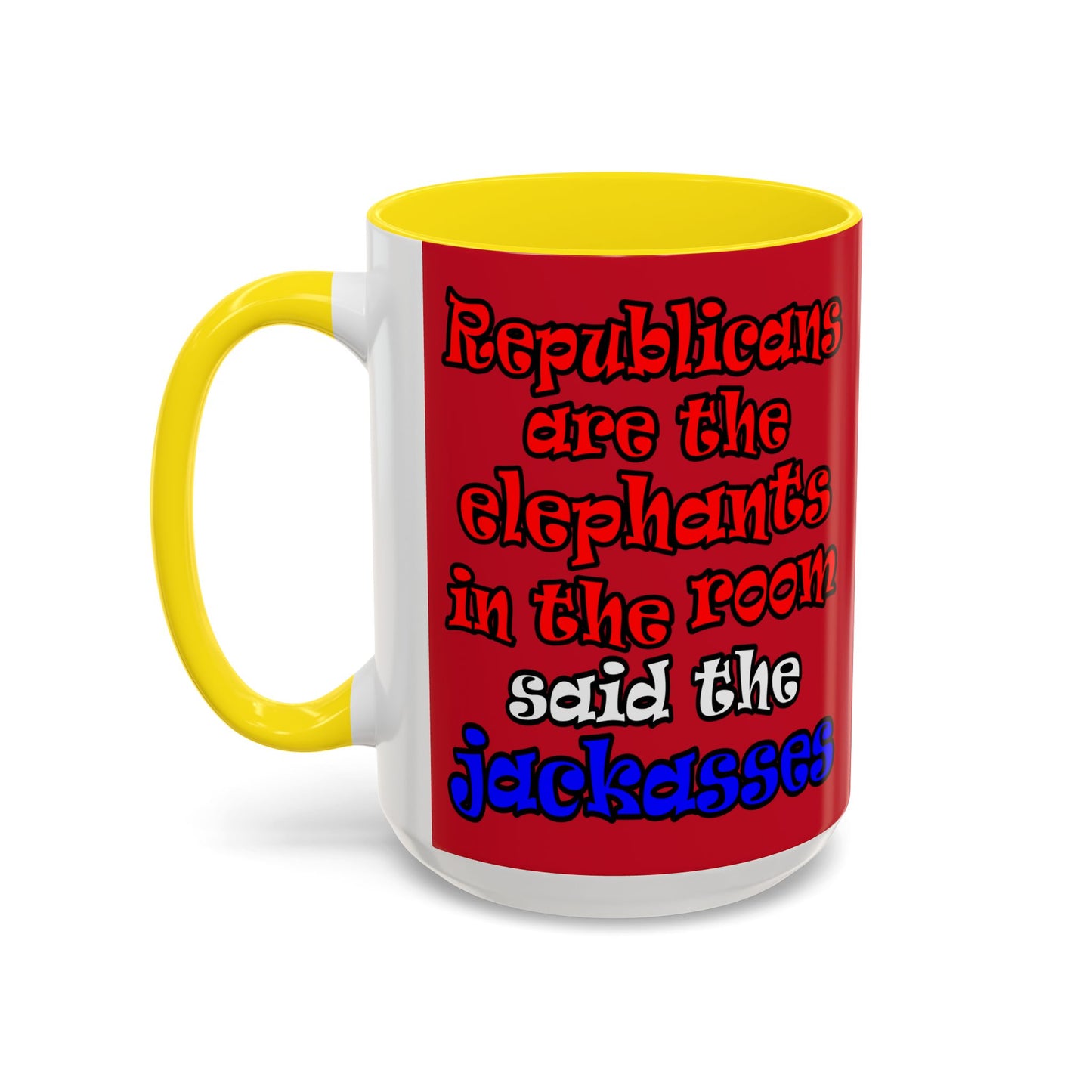 donkeys and elephants - Accent Mug (dark red)