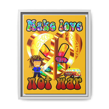 love peace - framed canvas art (yellow)