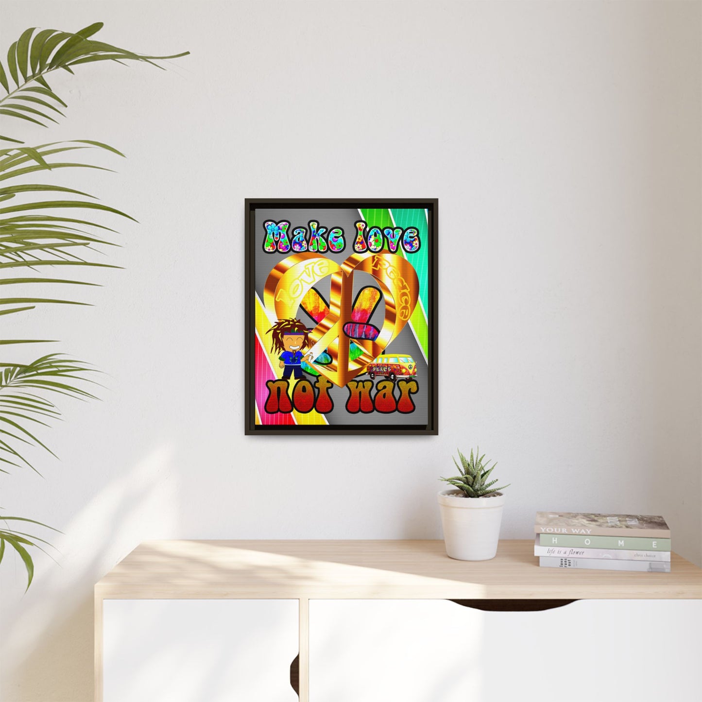 love peace - framed canvas art (rainbow split)