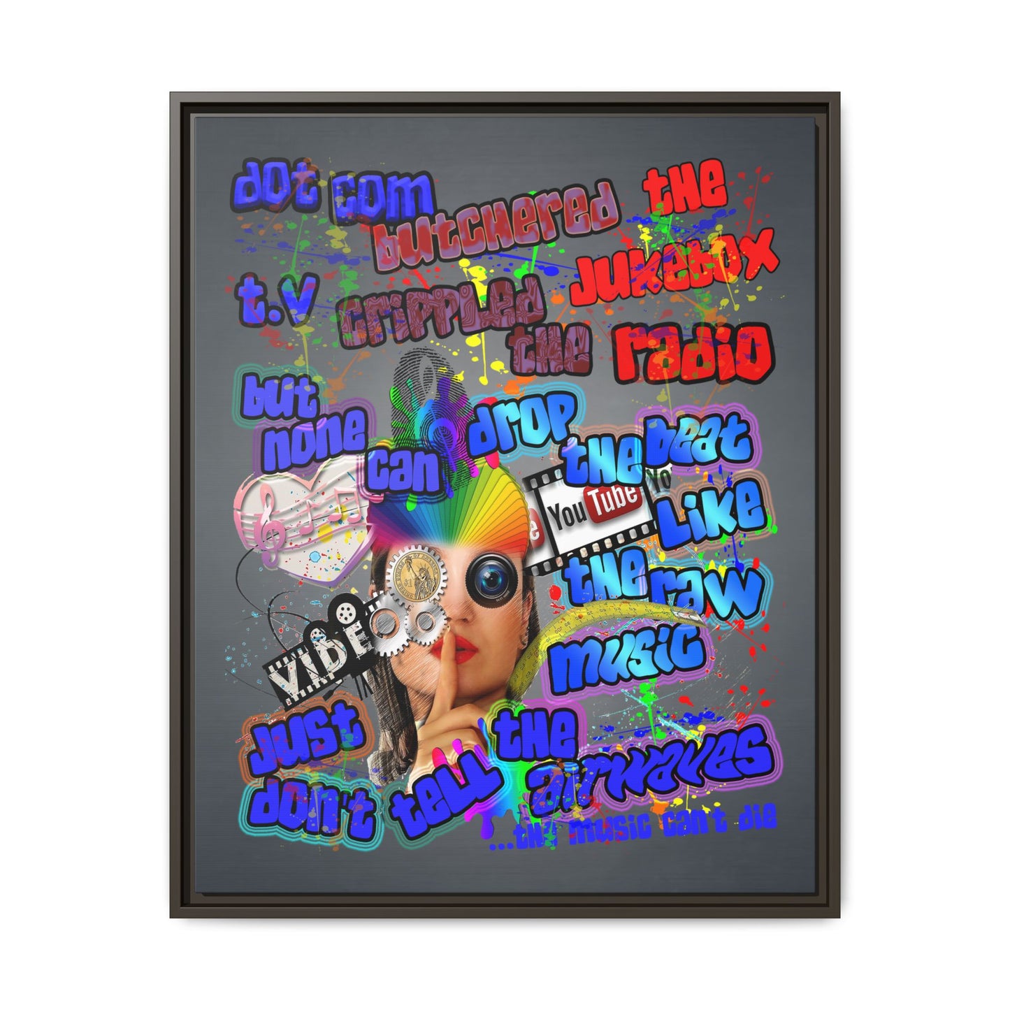 drop the beat - framed canvas art (grey-light grey)