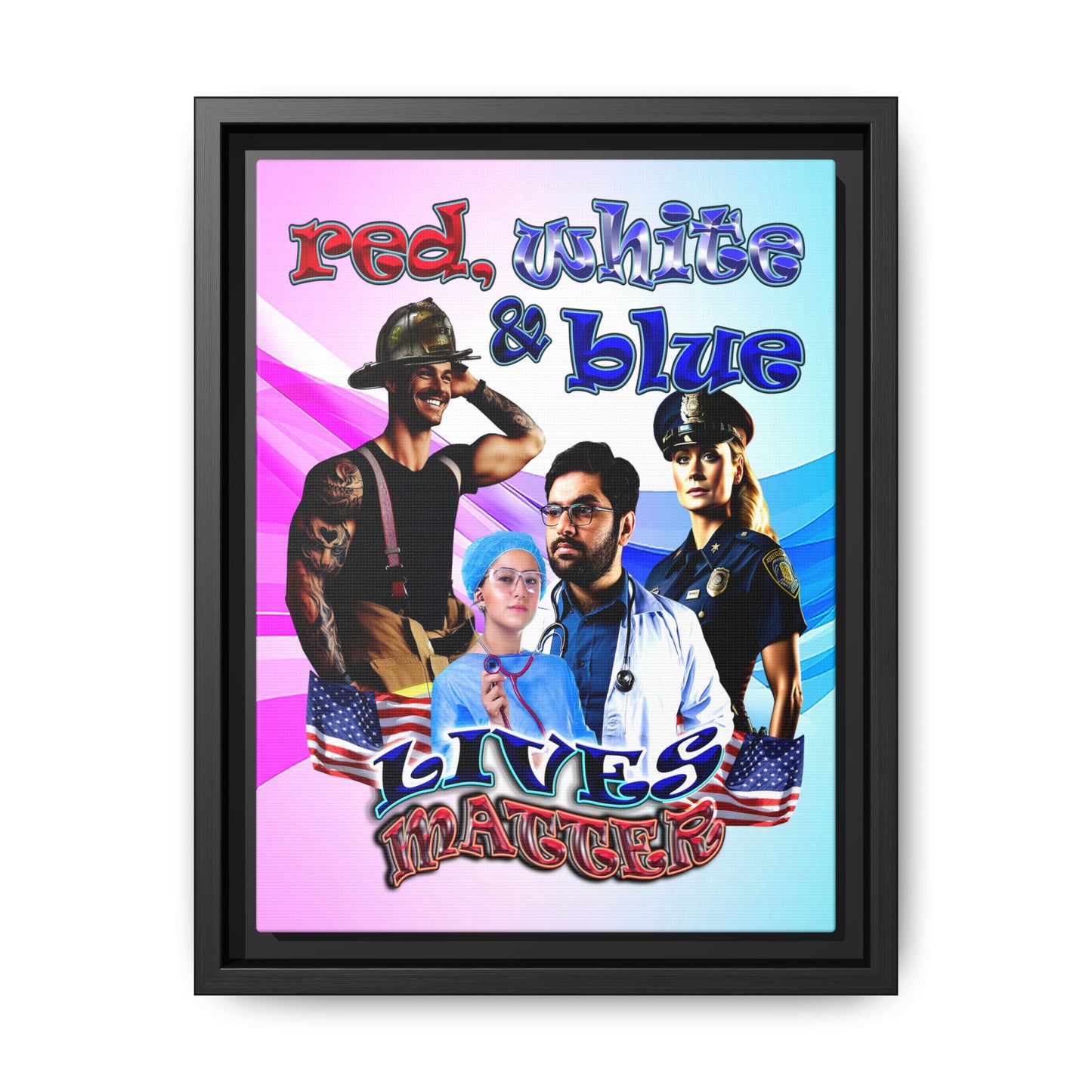 rw&b lives matter - framed canvas art (light blue-pink wave)
