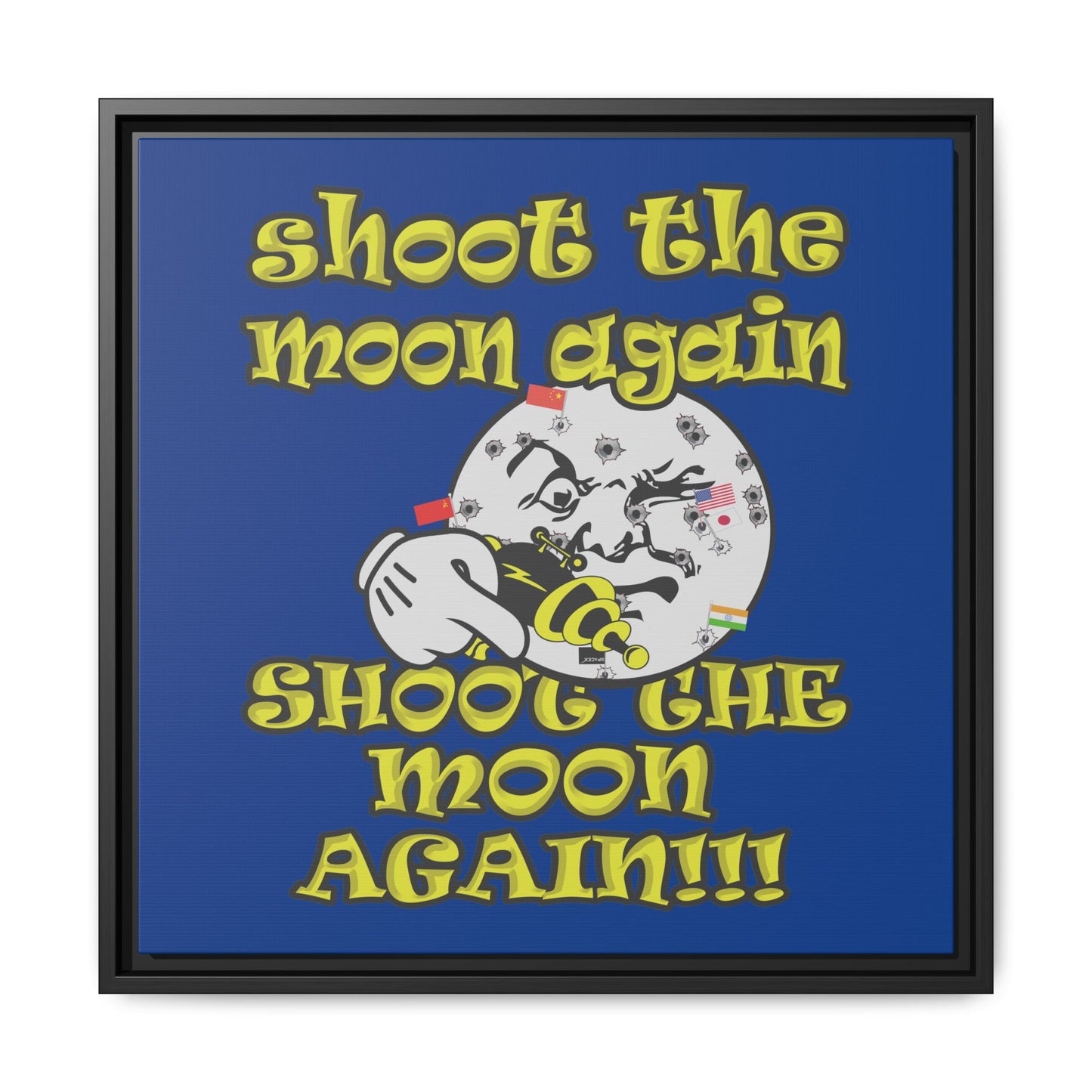 shoot the moon again - framed canvas art (dark blue)