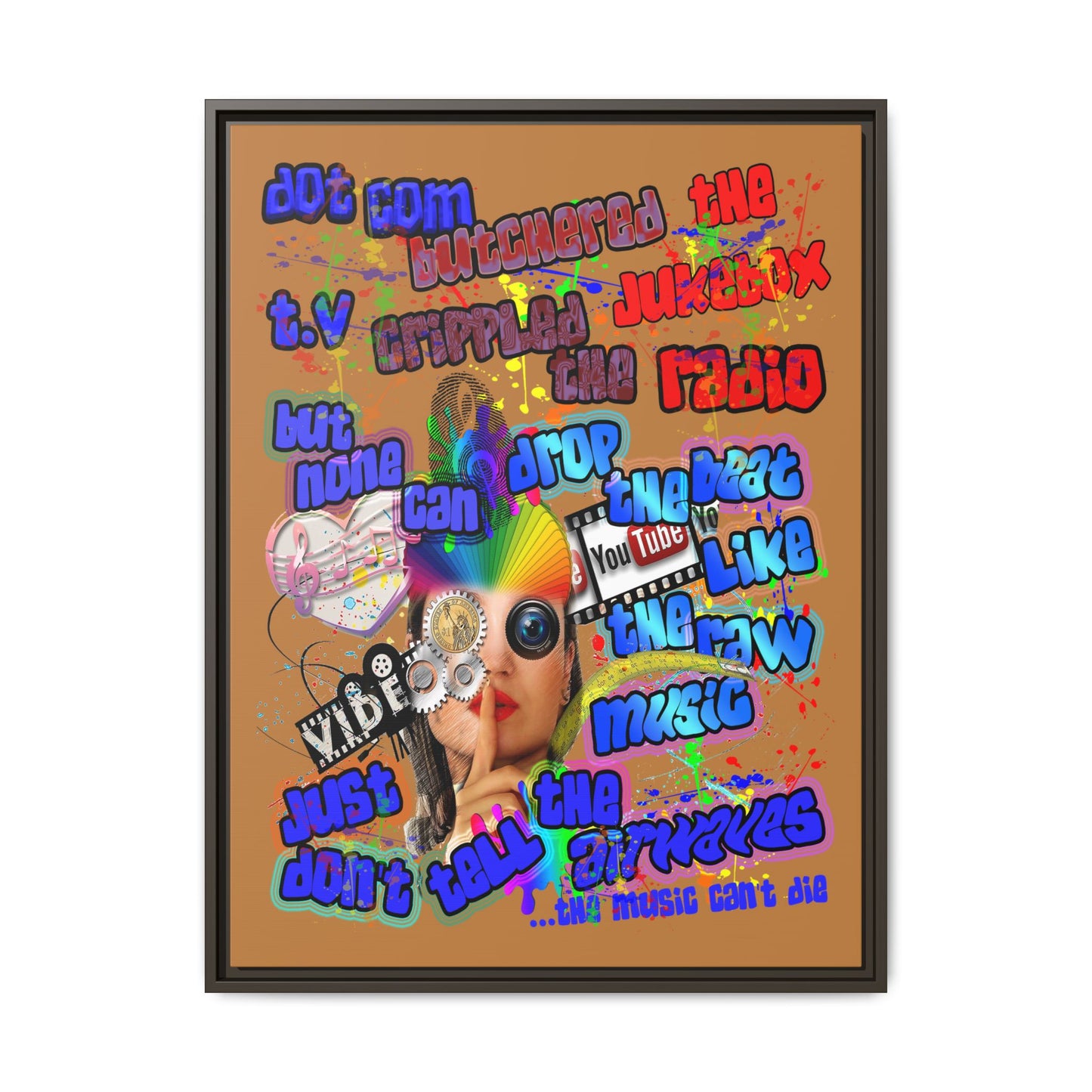 drop the beat - framed canvas art (light brown)