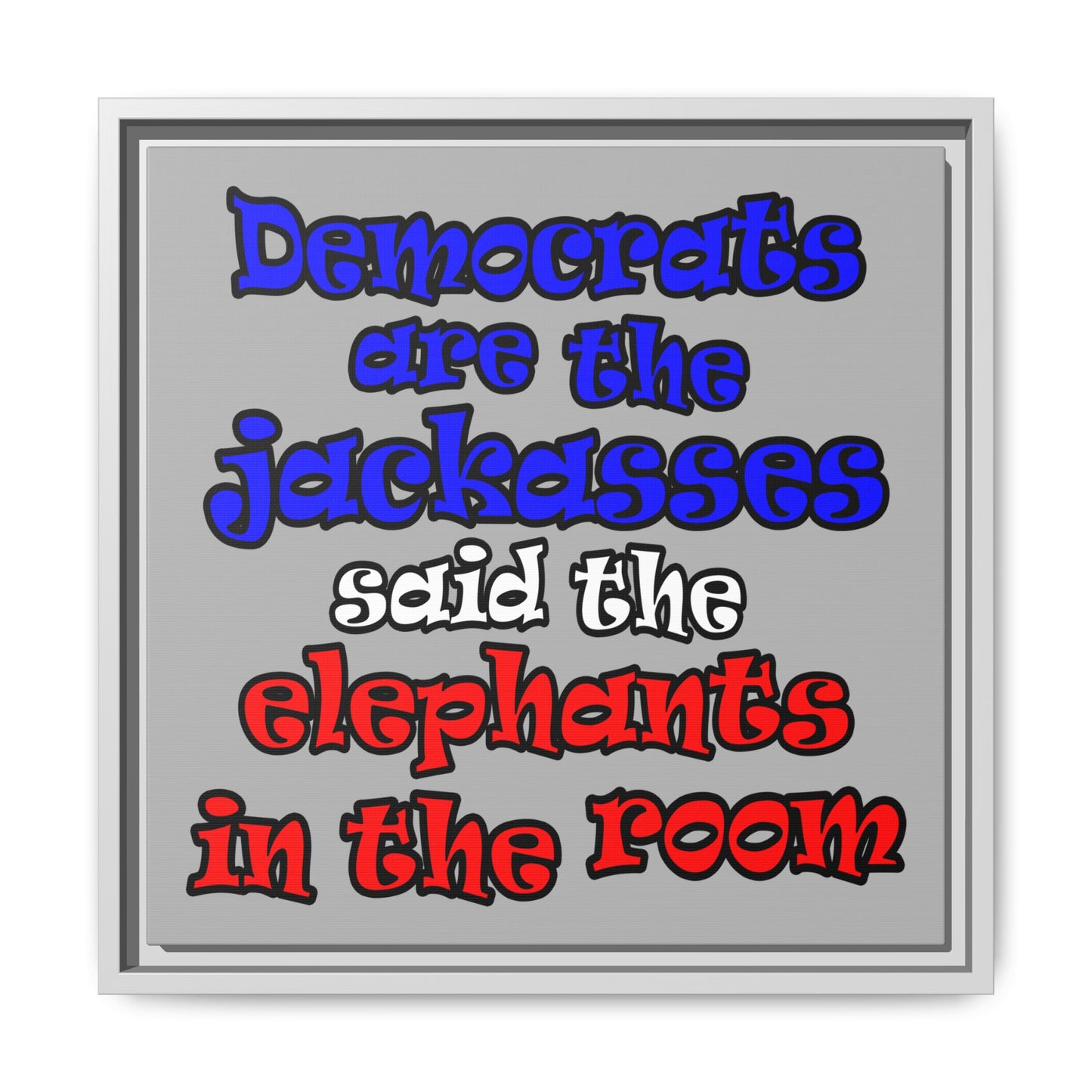 donkeys and elephants - framed canvas art (light grey)