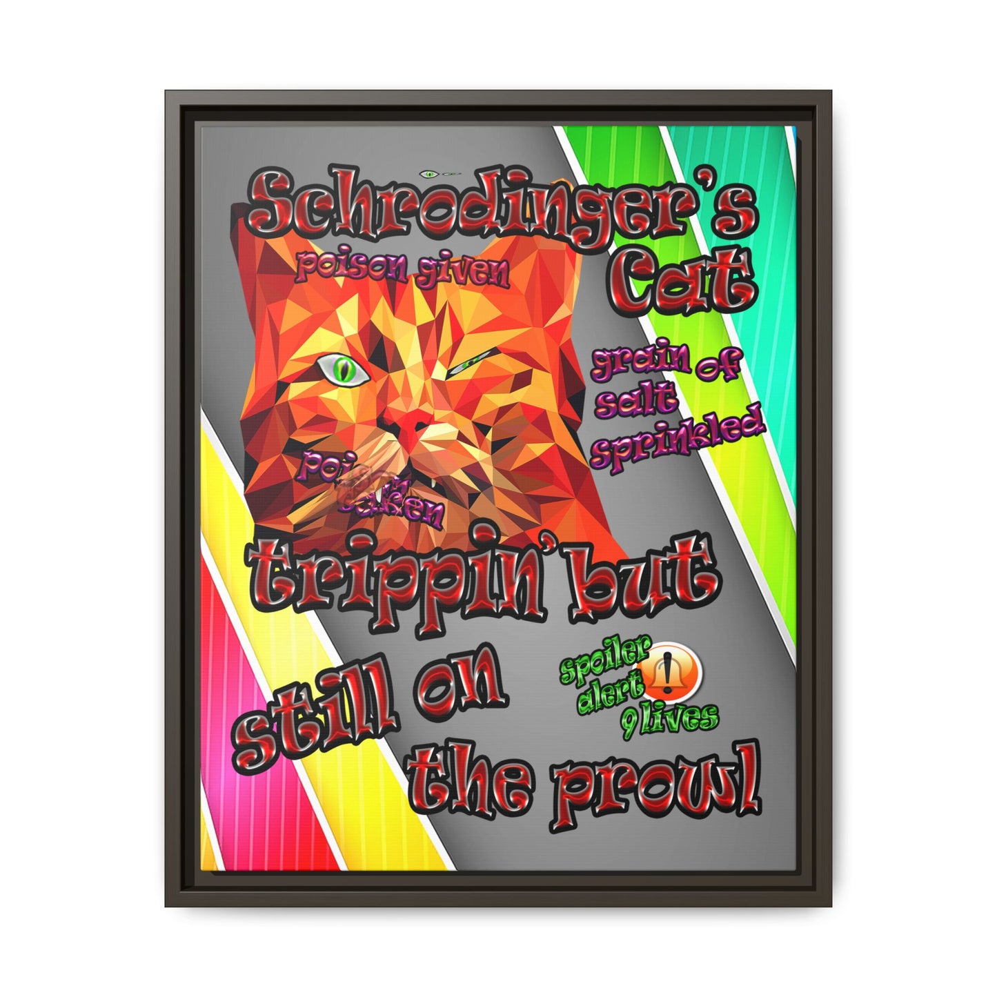 schrodinger's cat - framed canvas art (rainbow split)