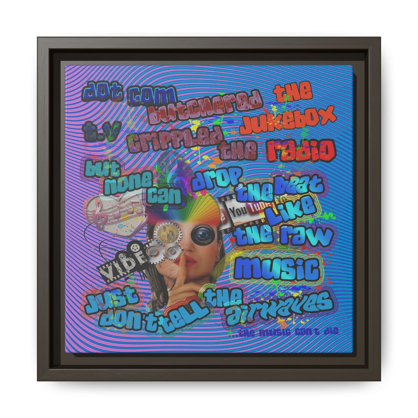 drop the beat - framed canvas art (light blue-purple wave)