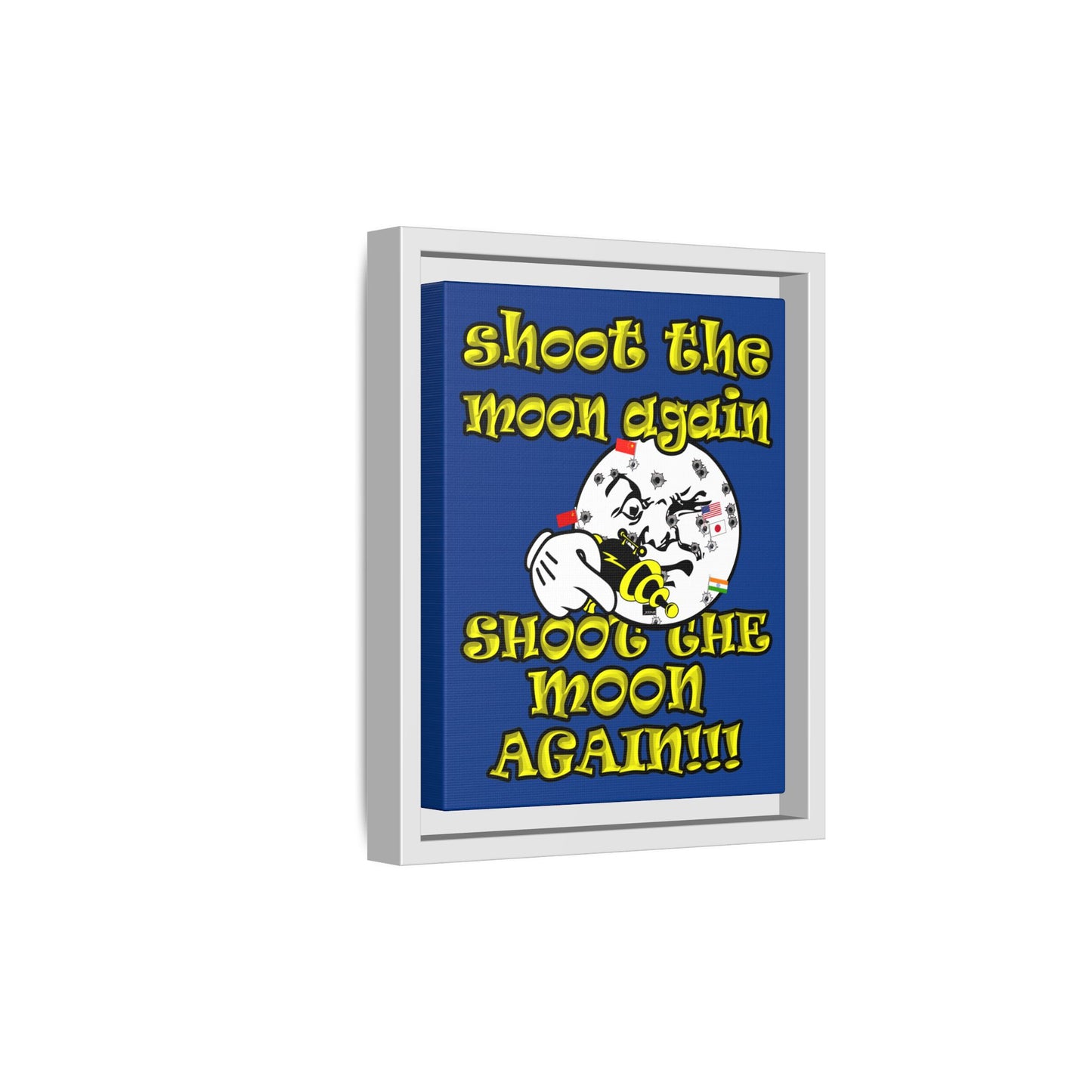 shoot the moon again - framed canvas art (dark blue)