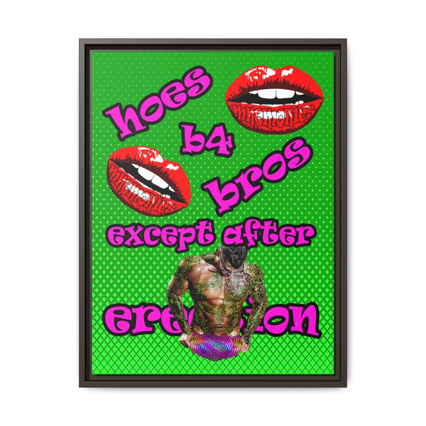 hoes b4 bros - framed canvas art (logo green)