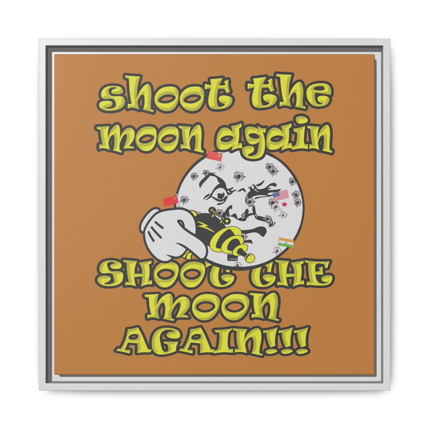 shoot the moon again - framed canvas art (light brown)