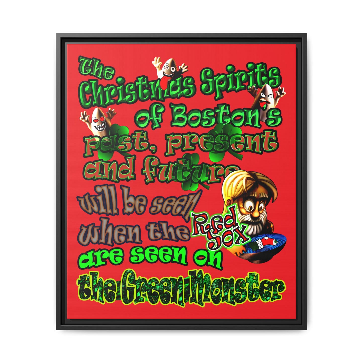 christmas spirits of boston - framed canvas art (red)