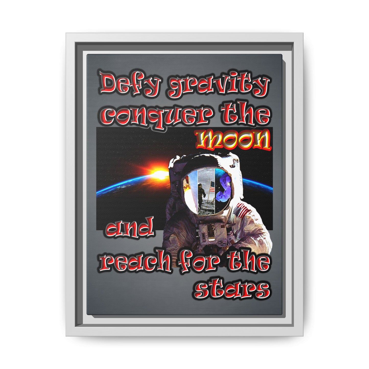 defy conquer reach - framed canvas art (grey-light grey)