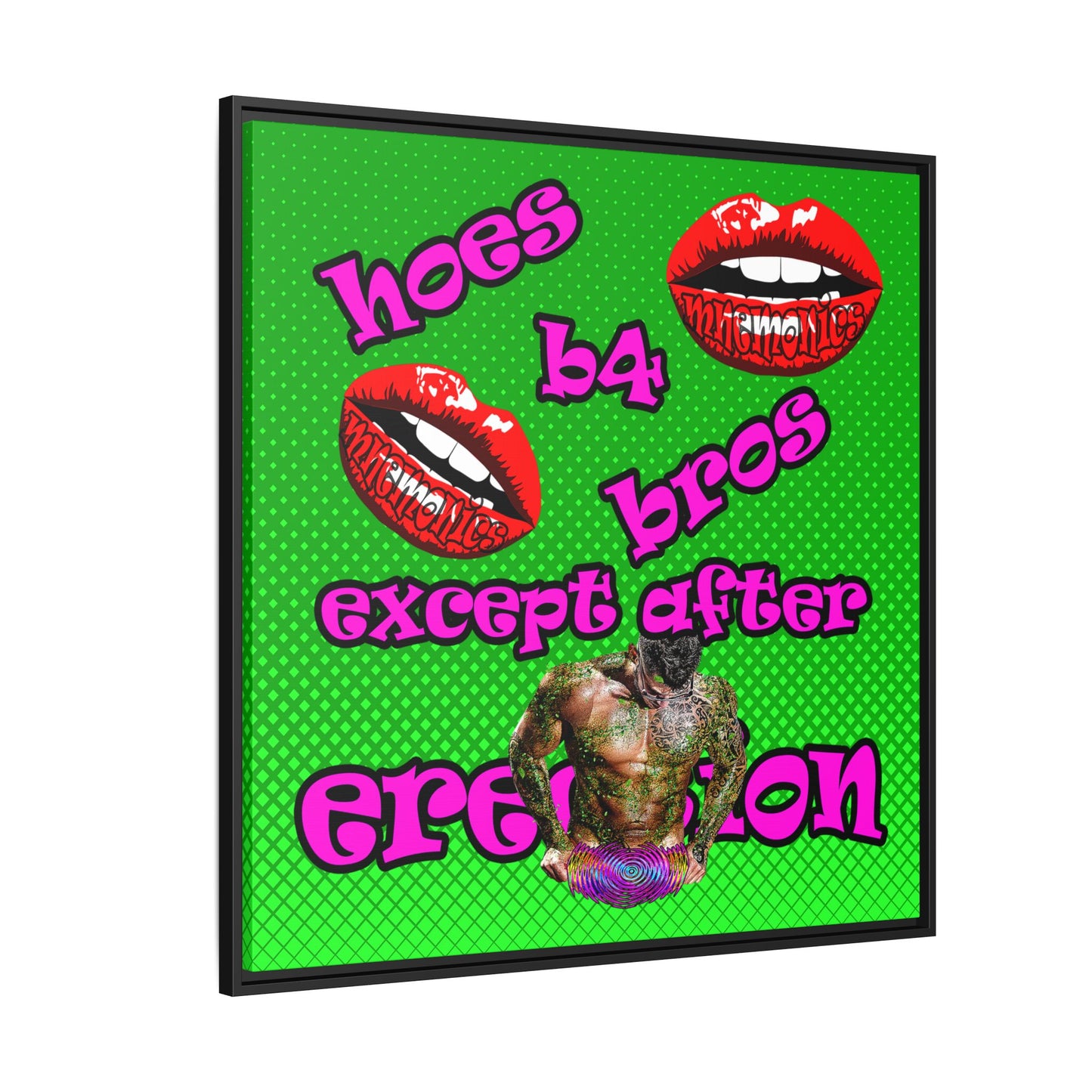 hoes b4 bros - framed canvas art (logo green)