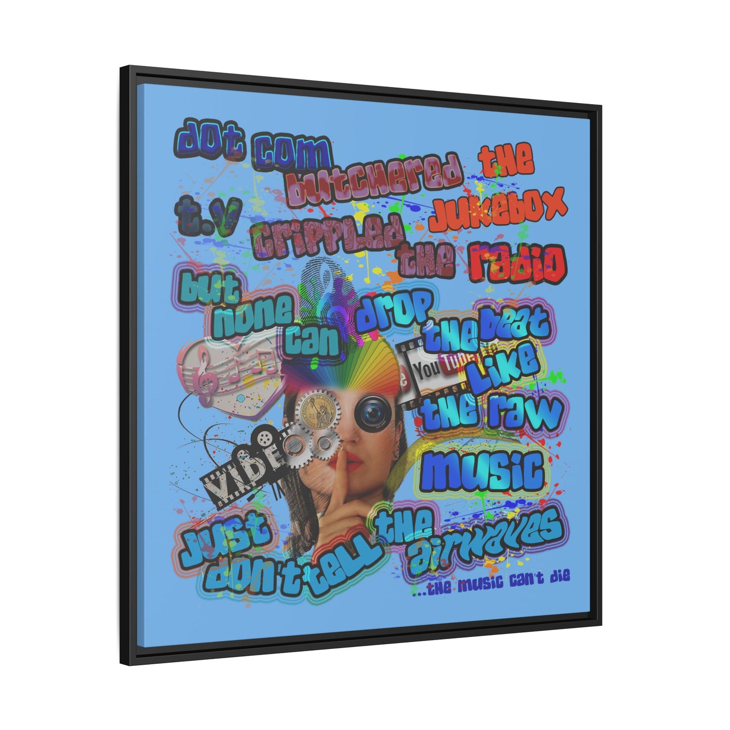 drop the beat - framed canvas art (light blue)