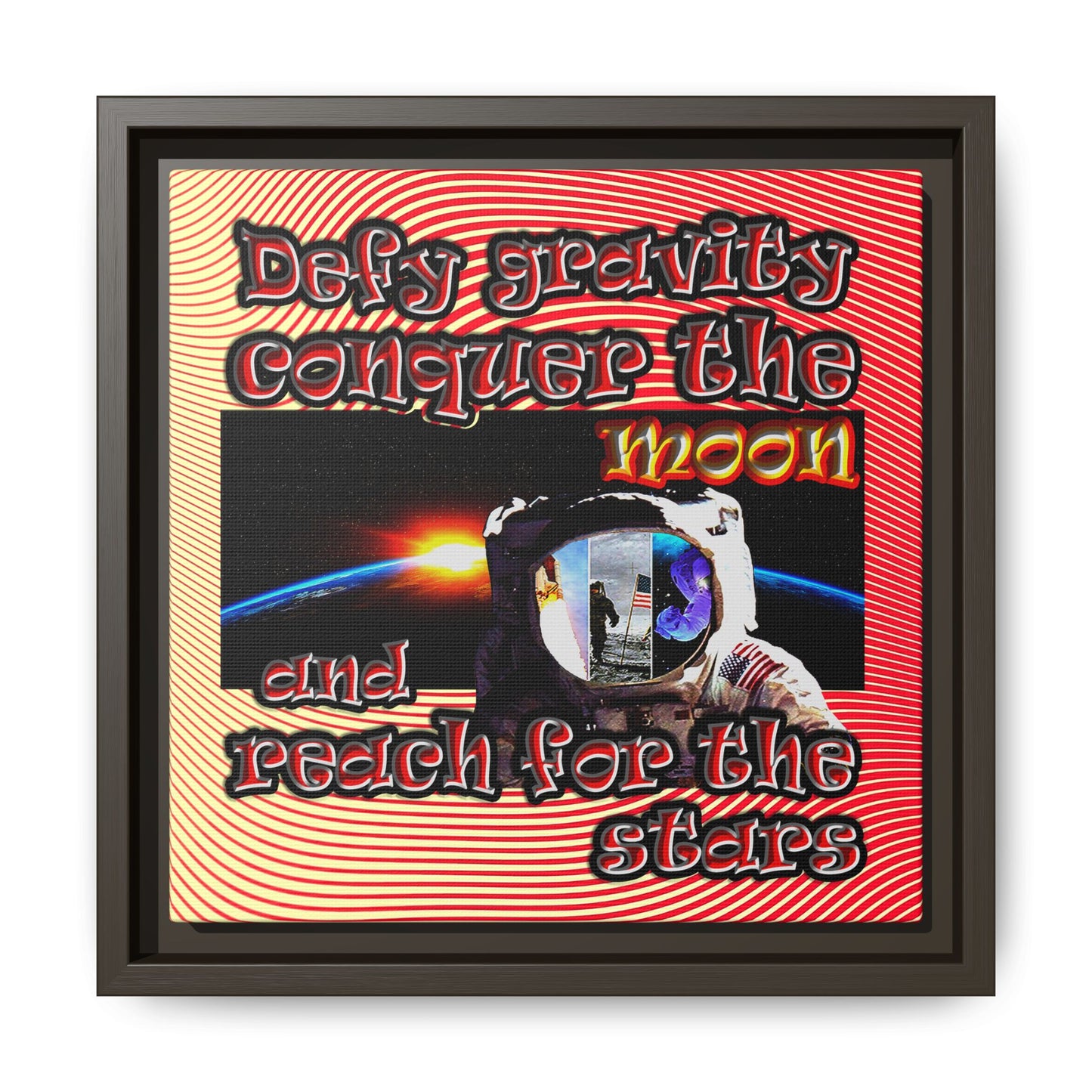 defy conquer reach - framed canvas art (yellow-orange wave)