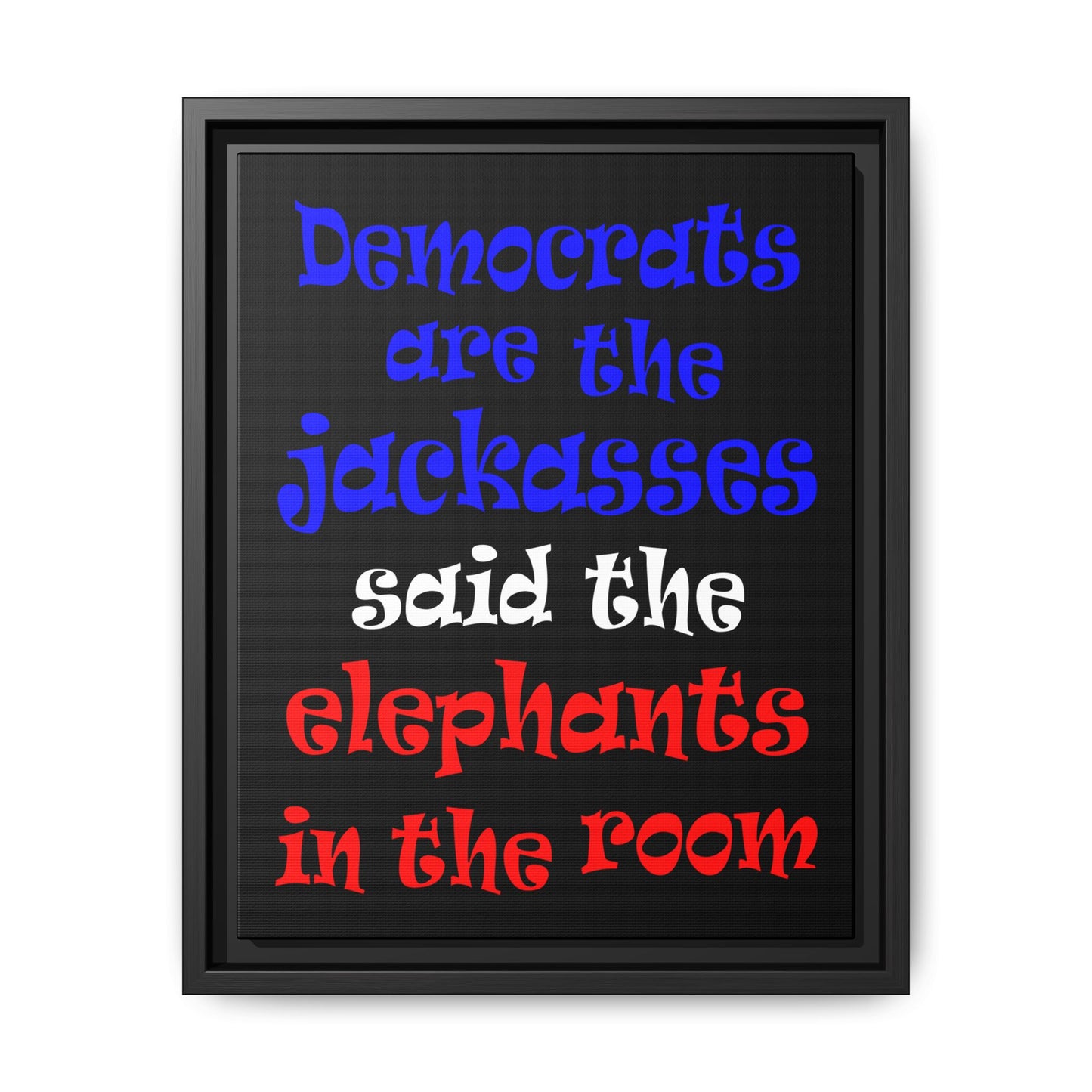 donkeys and elephants - framed canvas art (black)