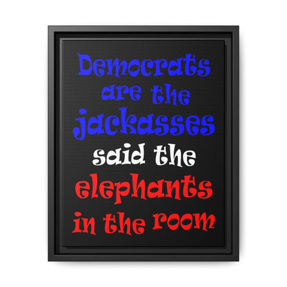 donkeys and elephants - framed canvas art (black)