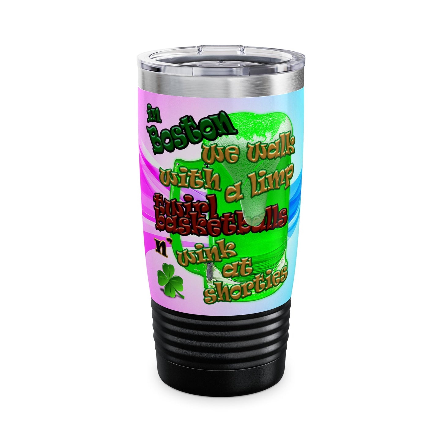 celtics logo - Ringneck Tumbler, 20oz (light blue-pink wave)
