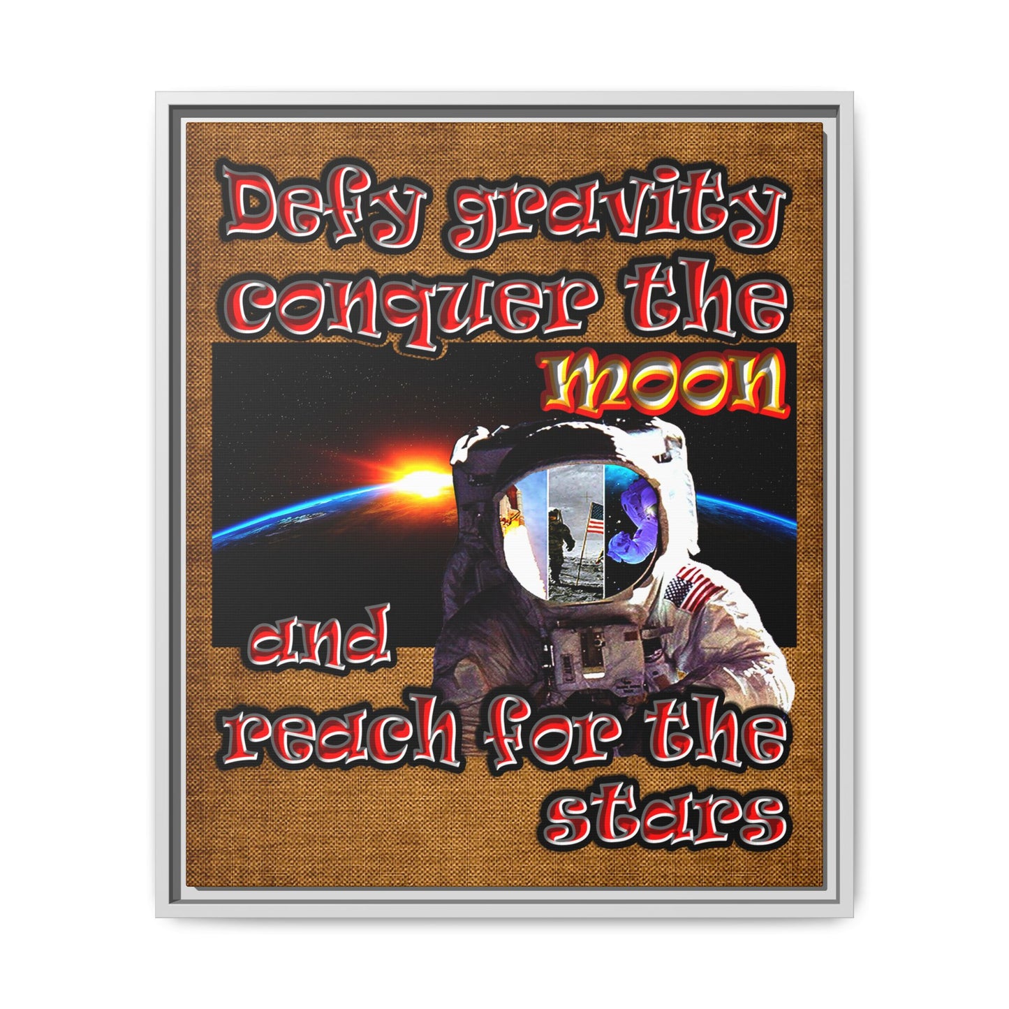 defy conquer reach - framed canvas art (brown papyrus)
