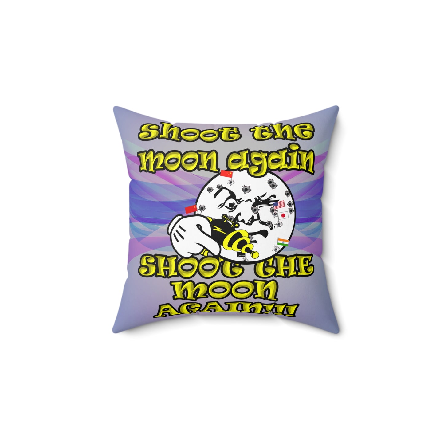 shoot the moon again - Spun Polyester Square Pillow - (light blue-pink wave)