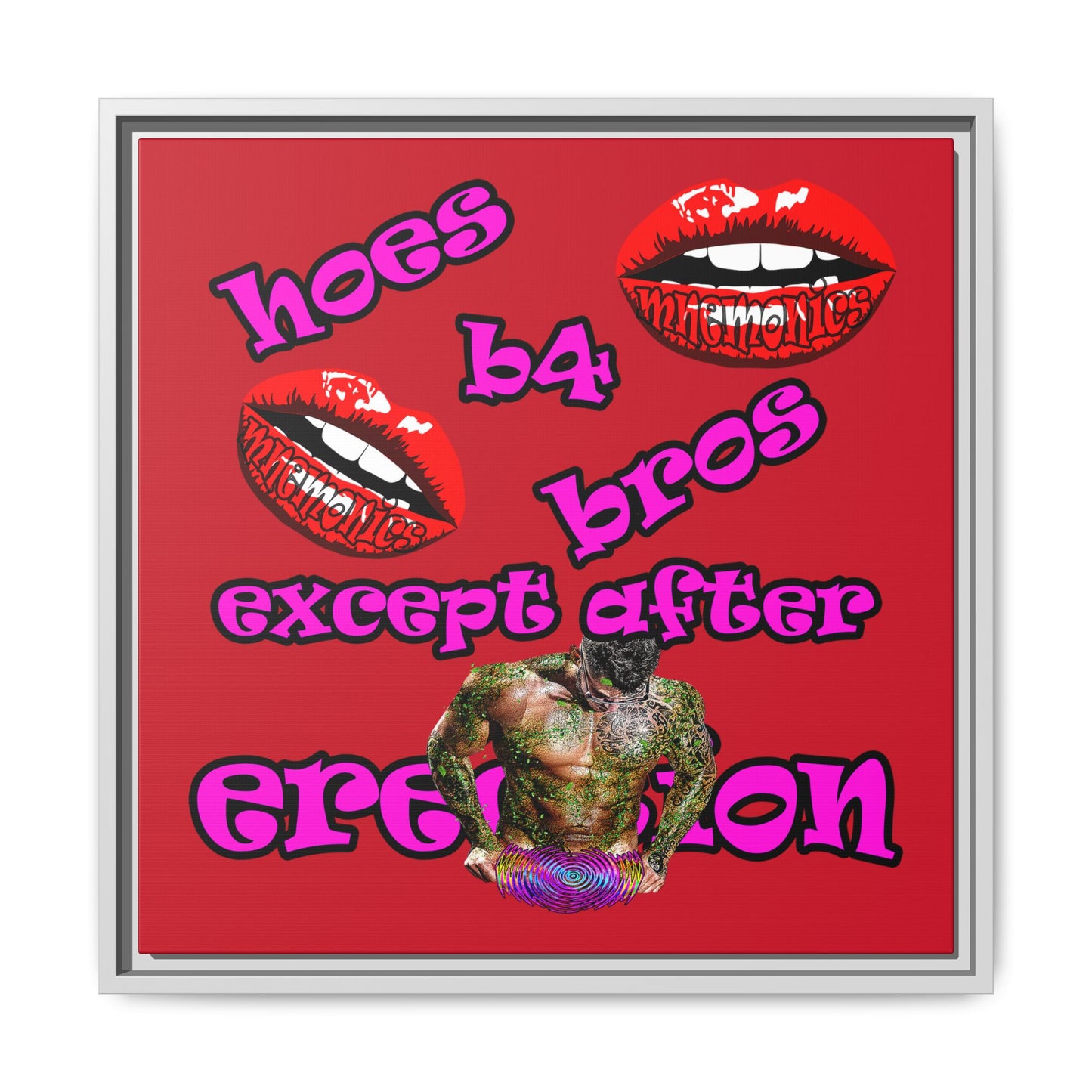 hoes b4 bros - framed canvas art (dark red)