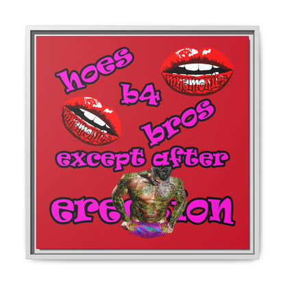 hoes b4 bros - framed canvas art (dark red)