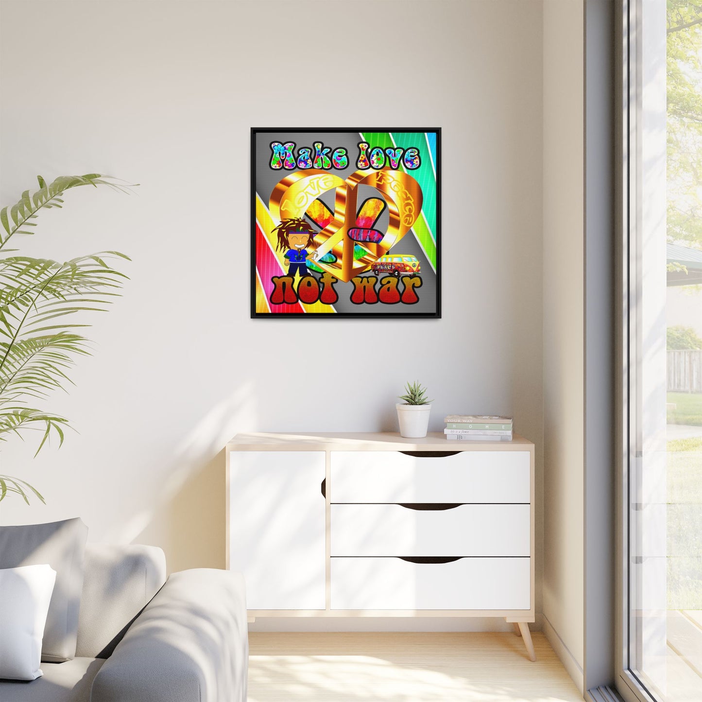 love peace - framed canvas art (rainbow split)