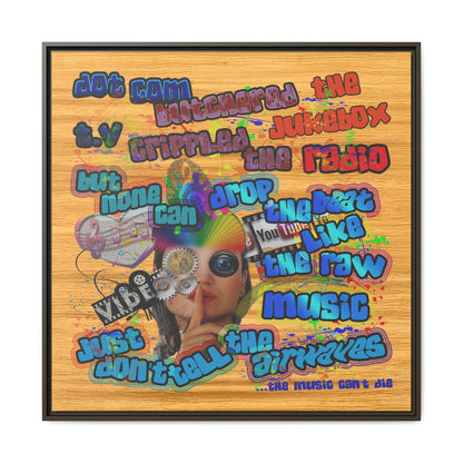 drop the beat - framed canvas art (butterscotch wood finish)