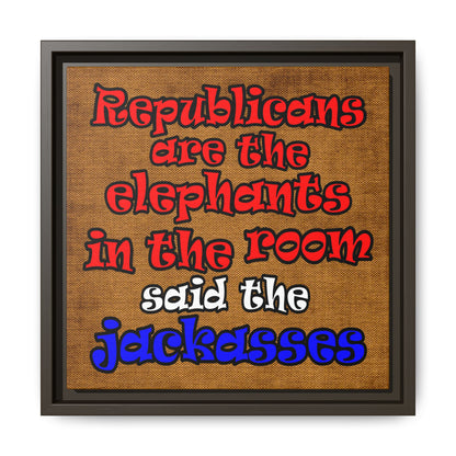 donkeys and elephants - framed canvas art (brown papyrus)