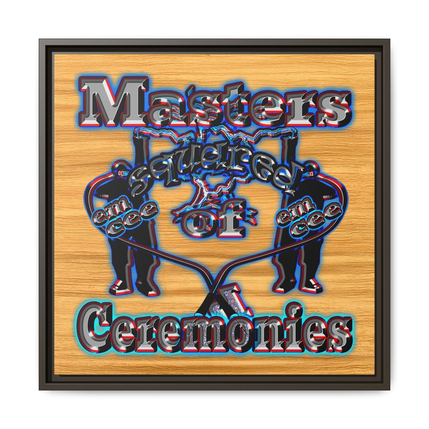 em cee squared - framed canvas art (butterscotch wood finish)