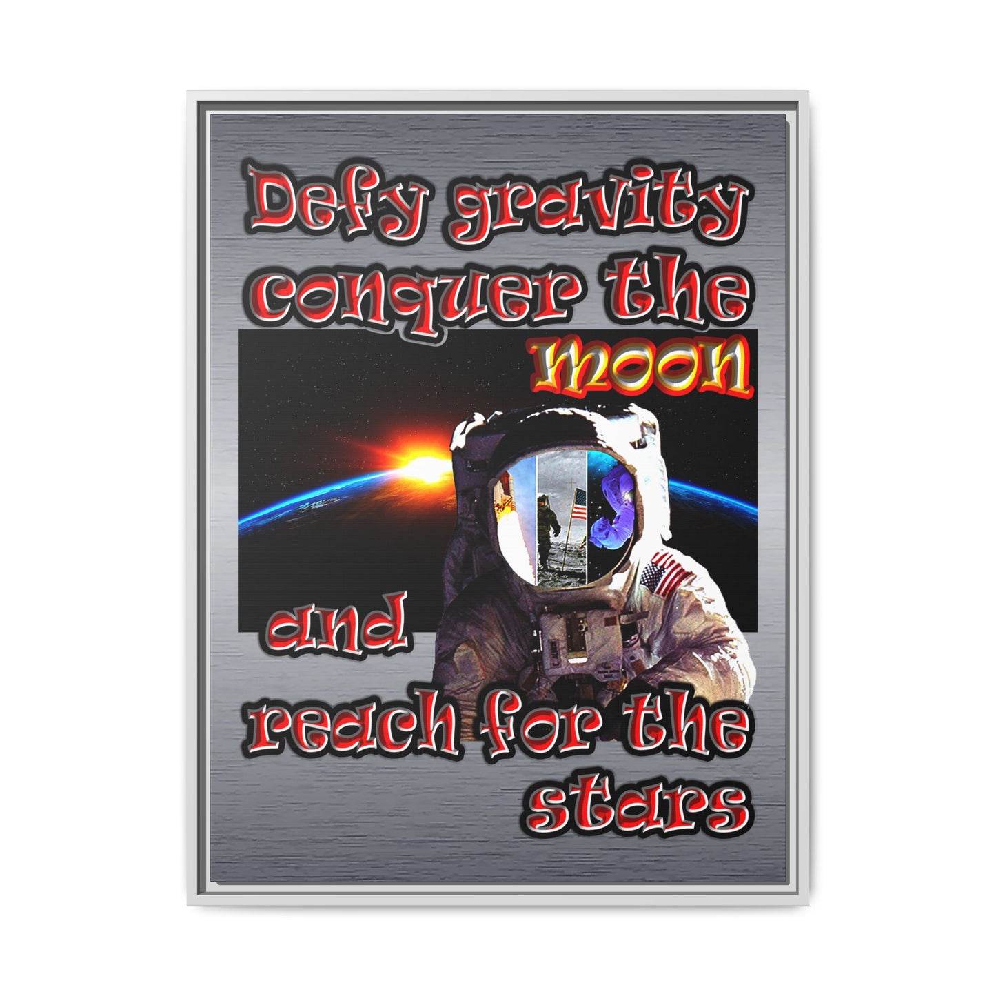 defy conquer reach - framed canvas art (brushed nickel)