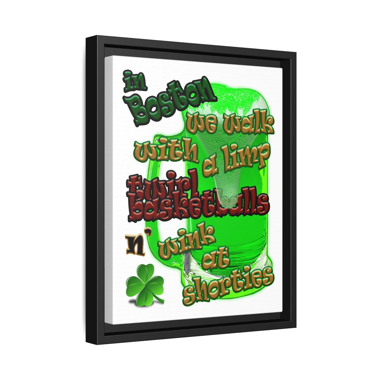 celtics logo - framed canvas art (white)