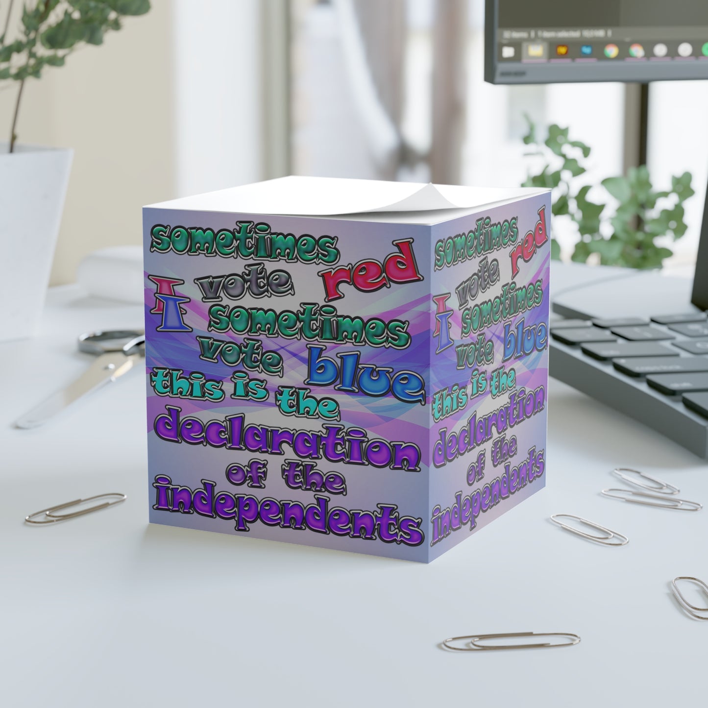 declaration of the independents - note cube (light blue-pink wave)