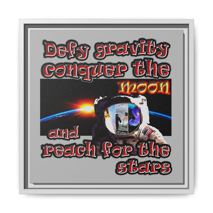 defy conquer reach - framed canvas art (light grey)