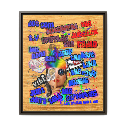 drop the beat - framed canvas art (butterscotch wood finish)