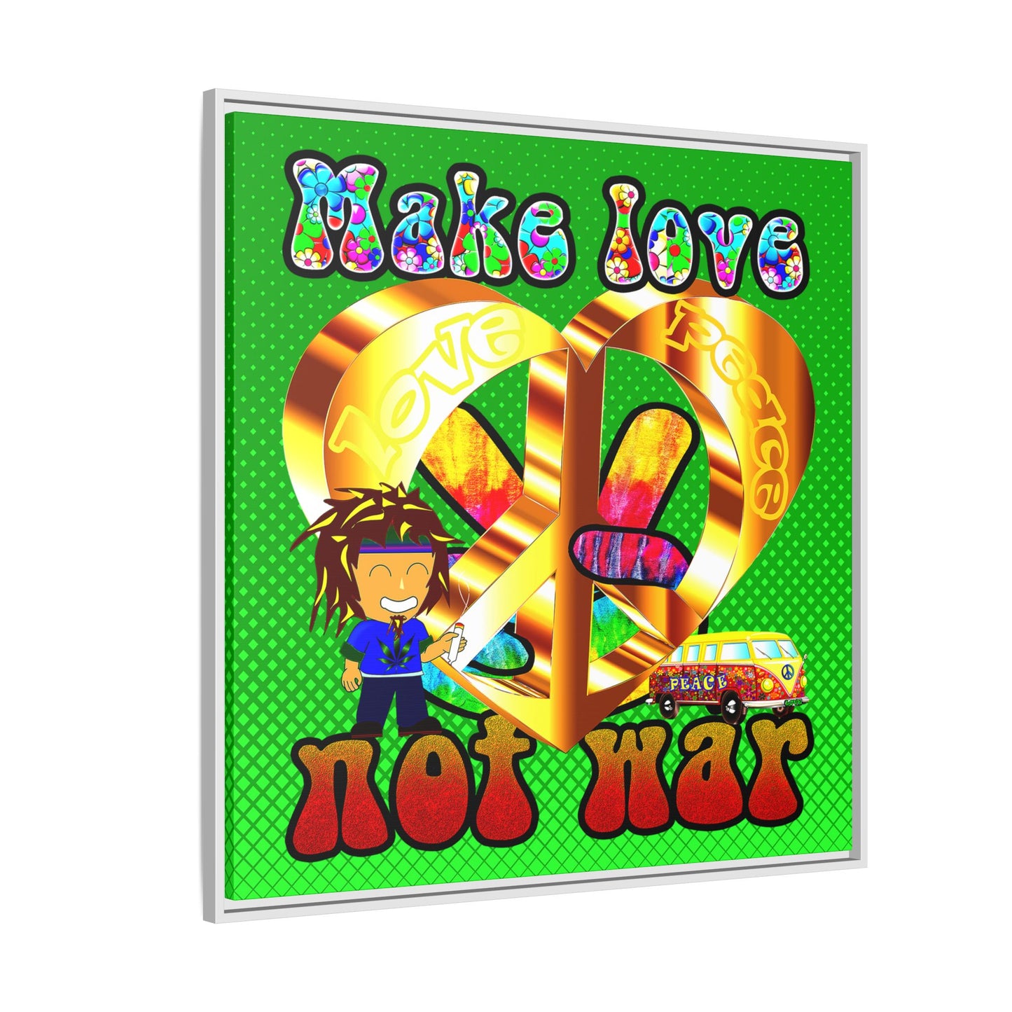 love peace - framed canvas art (logo green)