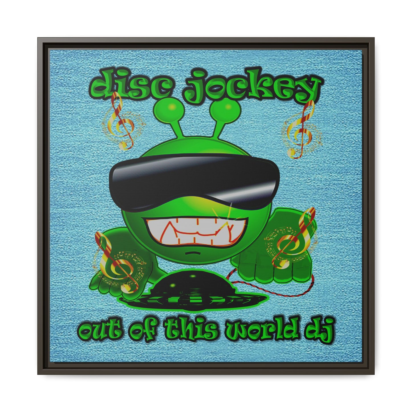disc jockey - framed canvas art (faded blue)