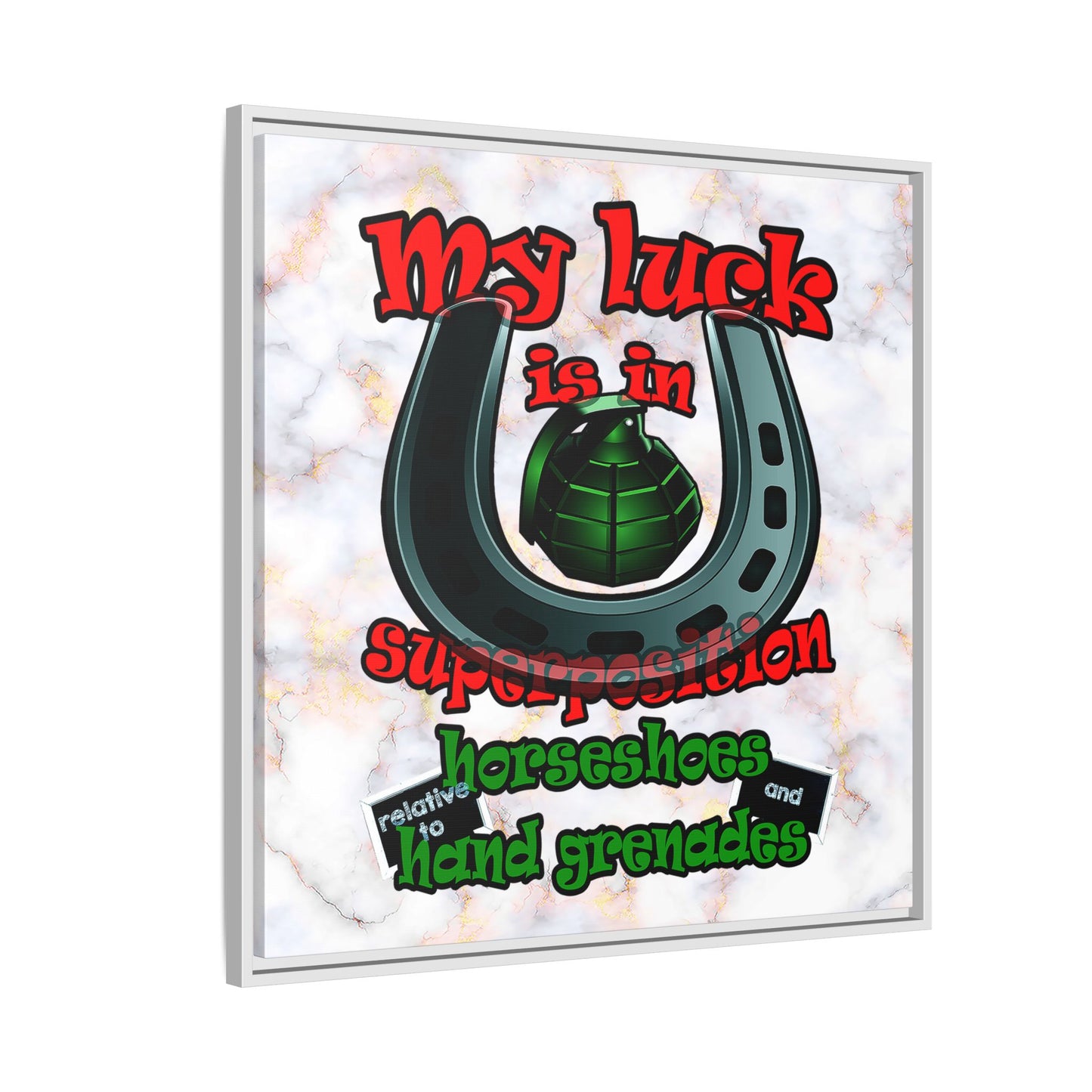 my luck - framed canvas art (white marble)