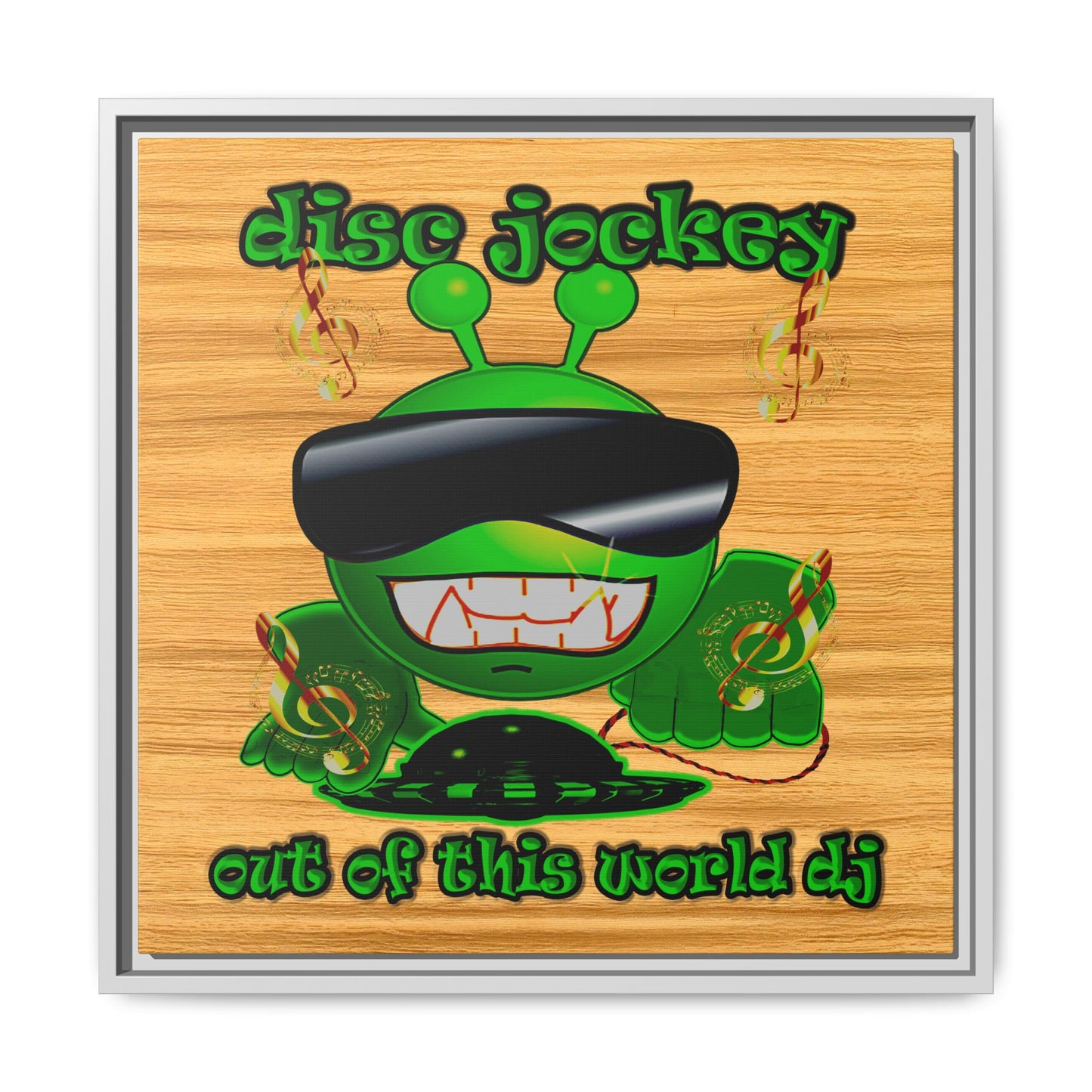 disc jockey - framed canvas art (butterscotch wood finish)