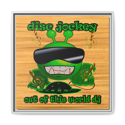 disc jockey - framed canvas art (butterscotch wood finish)