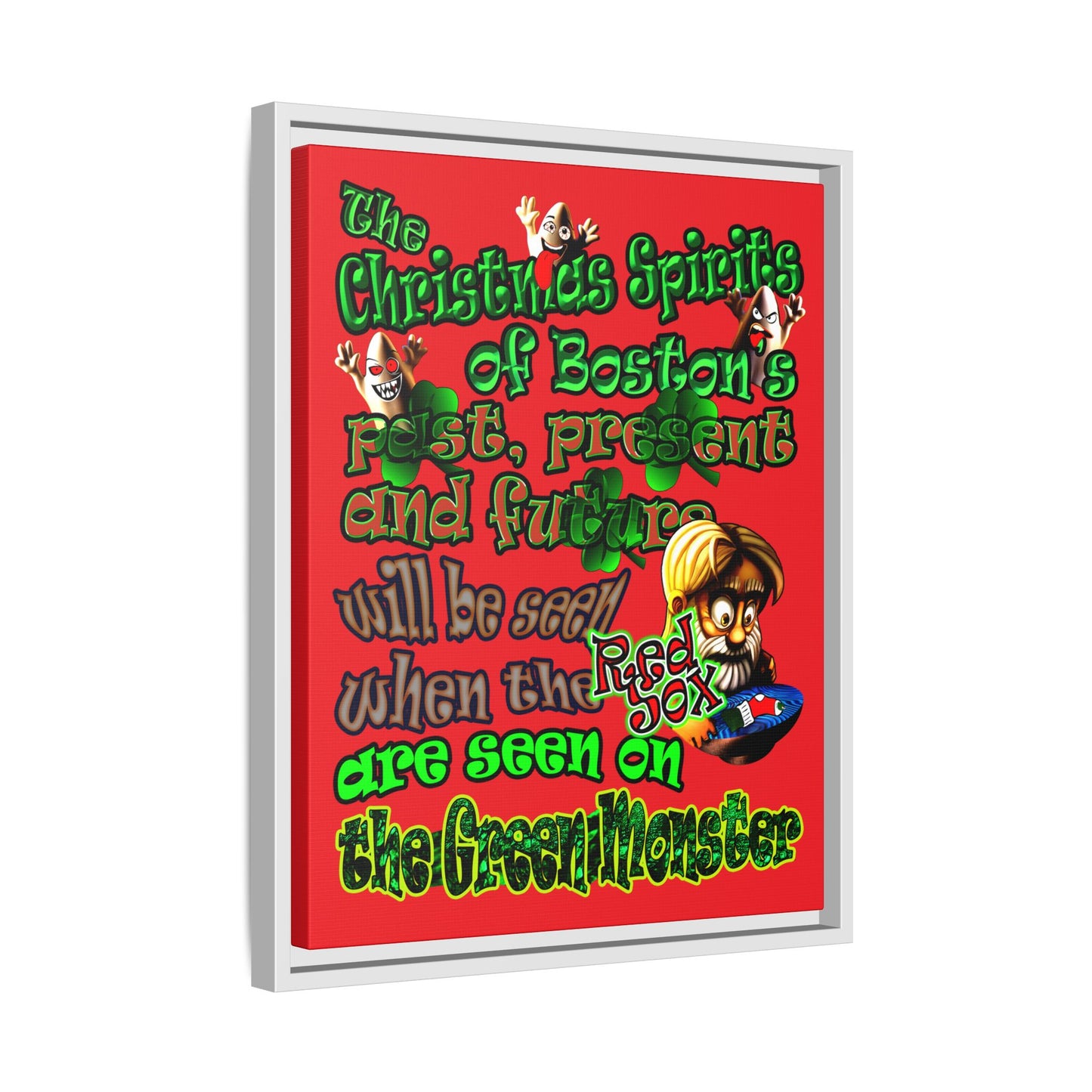 christmas spirits of boston - framed canvas art (red)