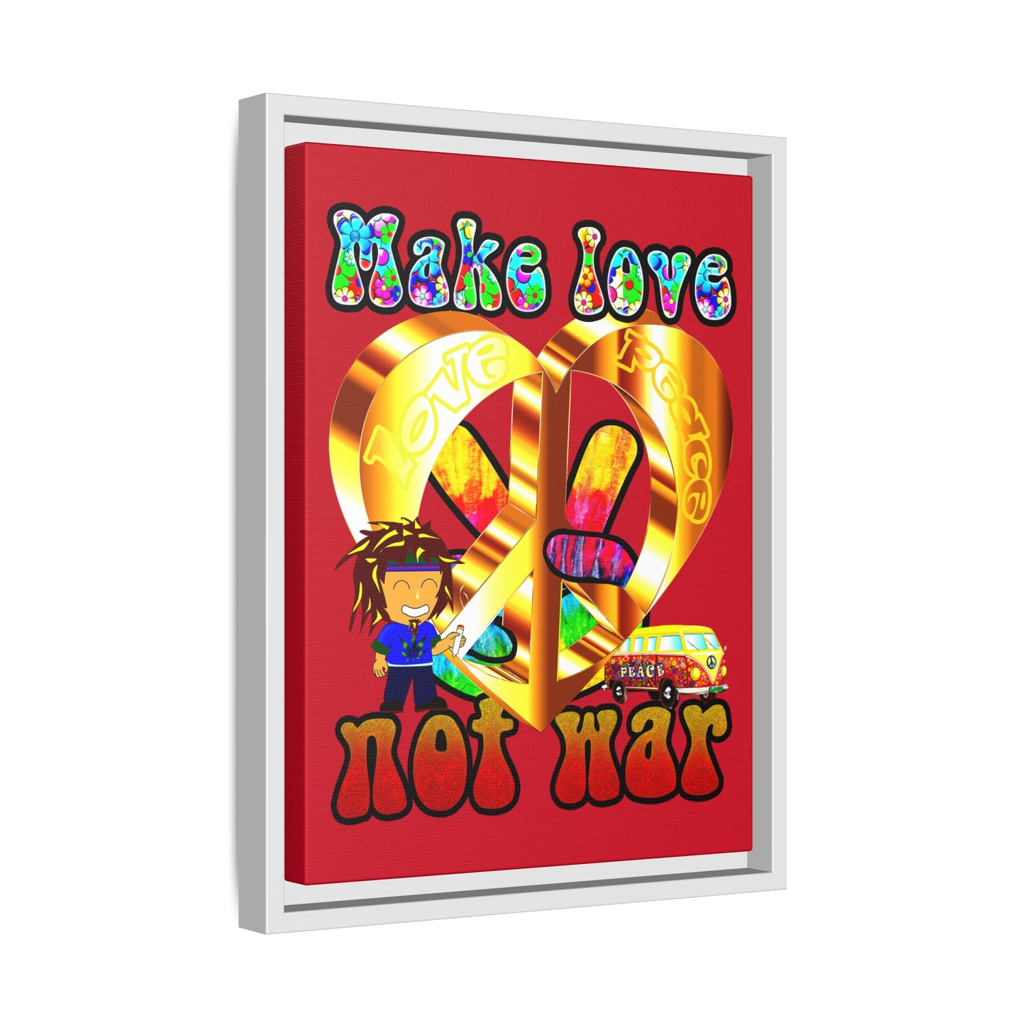 love peace - framed canvas art (dark red)
