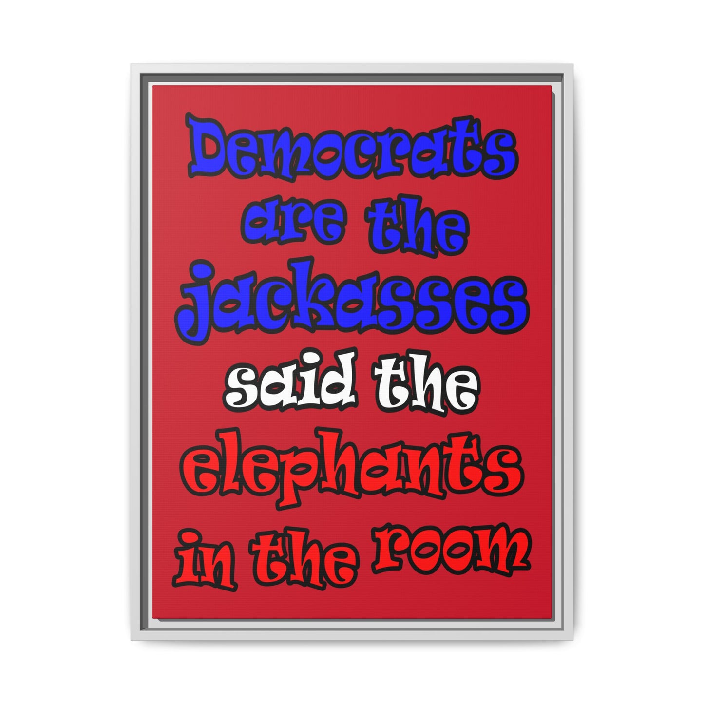 donkeys and elephants - framed canvas art (dark red)