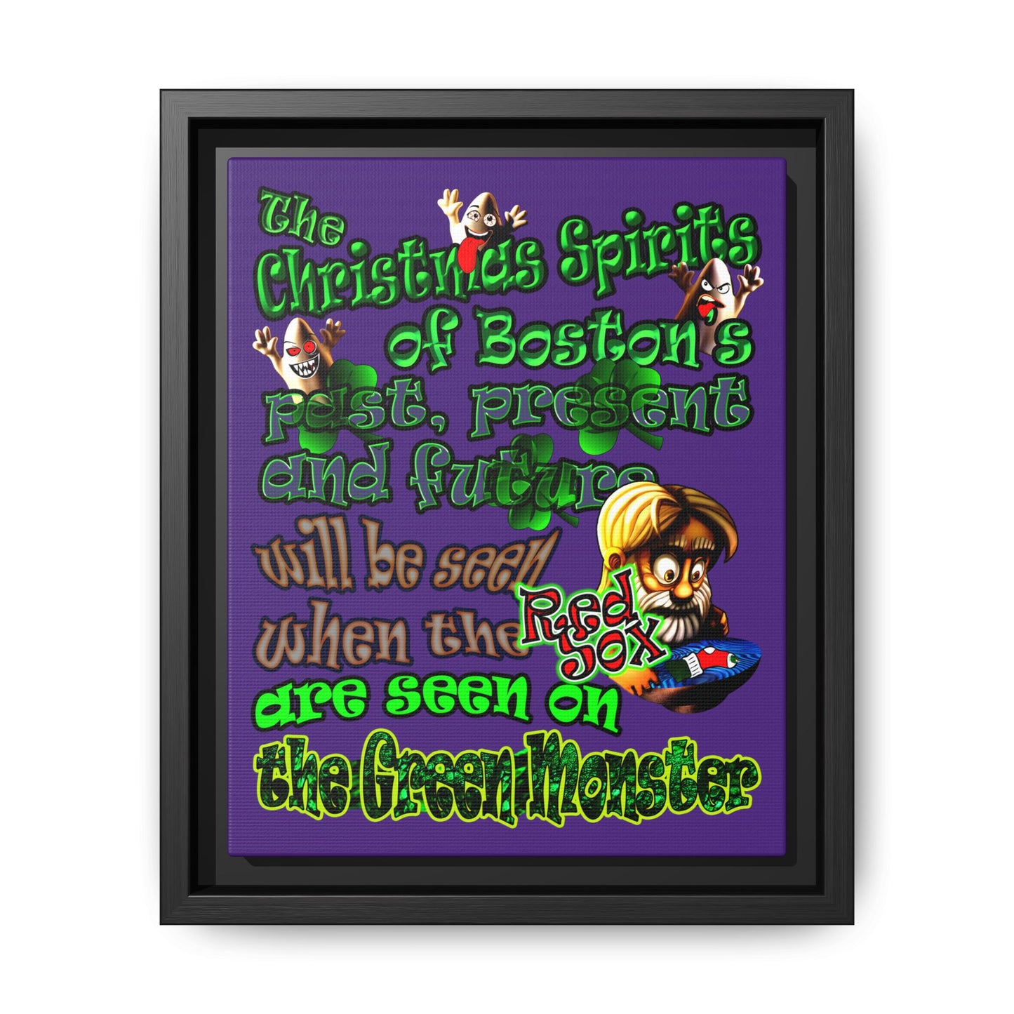 christmas spirits of boston - framed canvas art (purple)